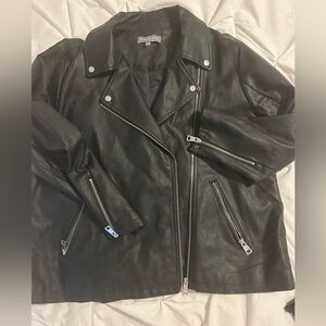 Bagatelle Black Leather Jacket with Silver Accents